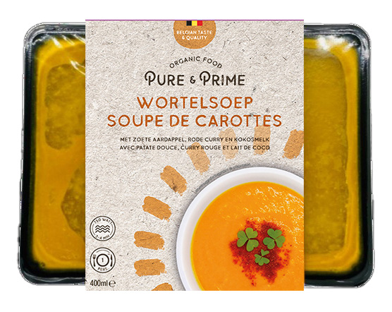Pure & Prime Verse soep - wortel - zoete aardappel - red curry - kokosmelk bio 400g